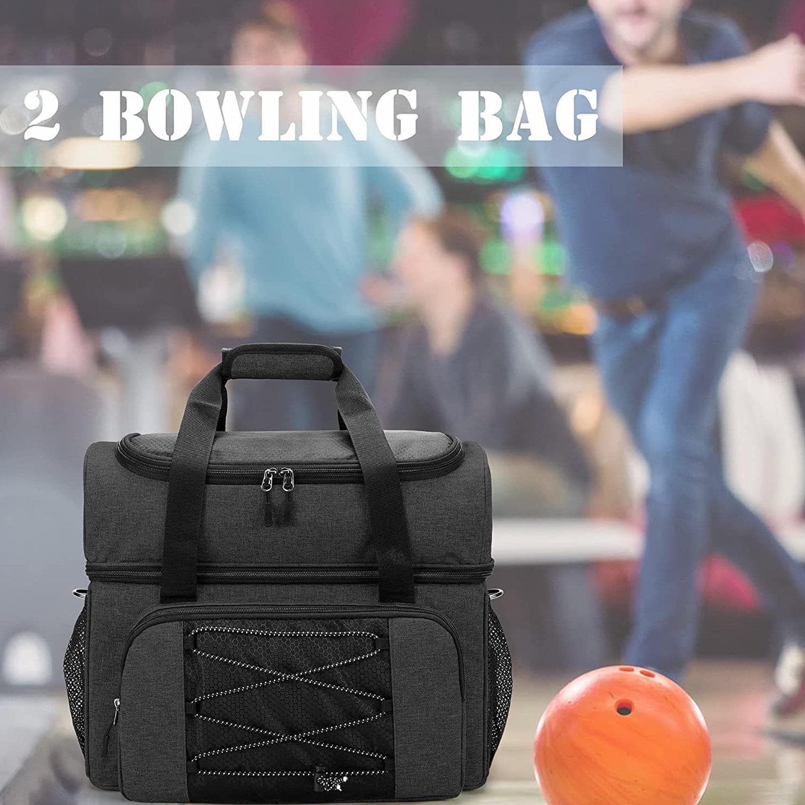 Sac de Bowling pour 2 balles, sac fourre-tout Portable avec support de balle rembourré pour Double balle et paire noir