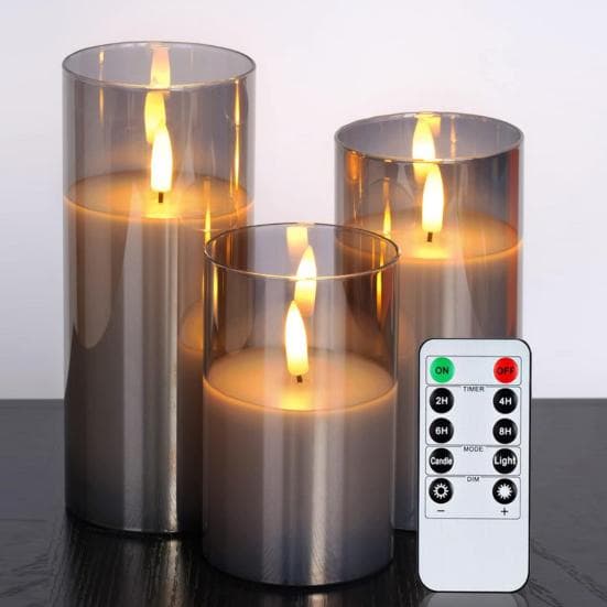 Lot de 3 bougies sans flamme à LED avec télécommande, effet de flamme vacillante, bougies à piles, décorations de fête rouge