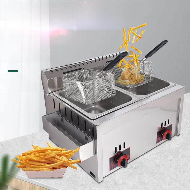 Friteuse à gaz à double cylindre avec double écran pour frites et collations frites