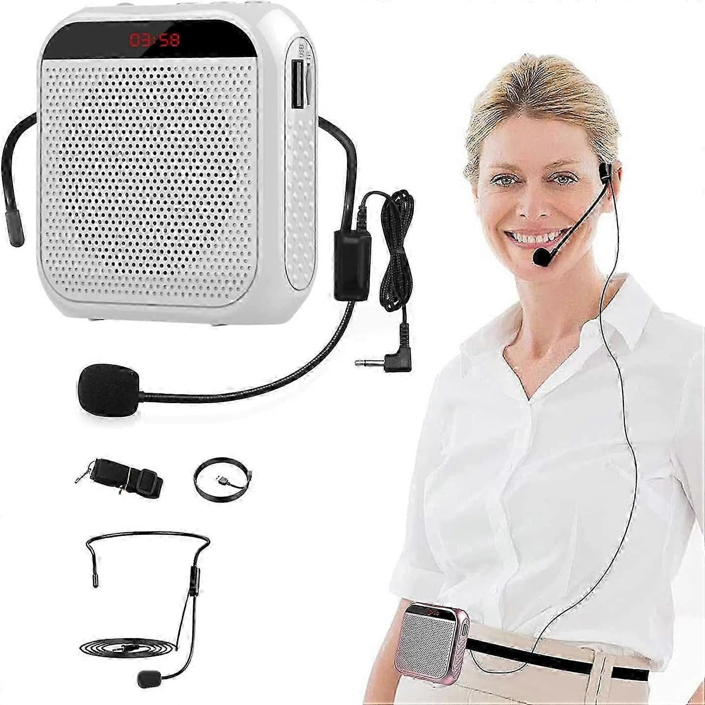 Amplificateur Vocal avec Casque Micro Filaire, Système PA Portable Rechargeable Haut-parleur Microphone Personnel Amplificateur de Parole,