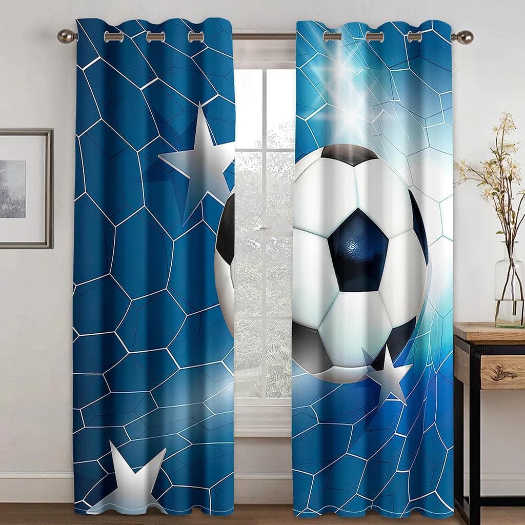 Rideaux 3D Modernes Imprimés Personnalisés Ballons Football Joueur de Football Enfants Ombrage Garçons 2 Panneaux pour Décor de Chambre d'Enfant