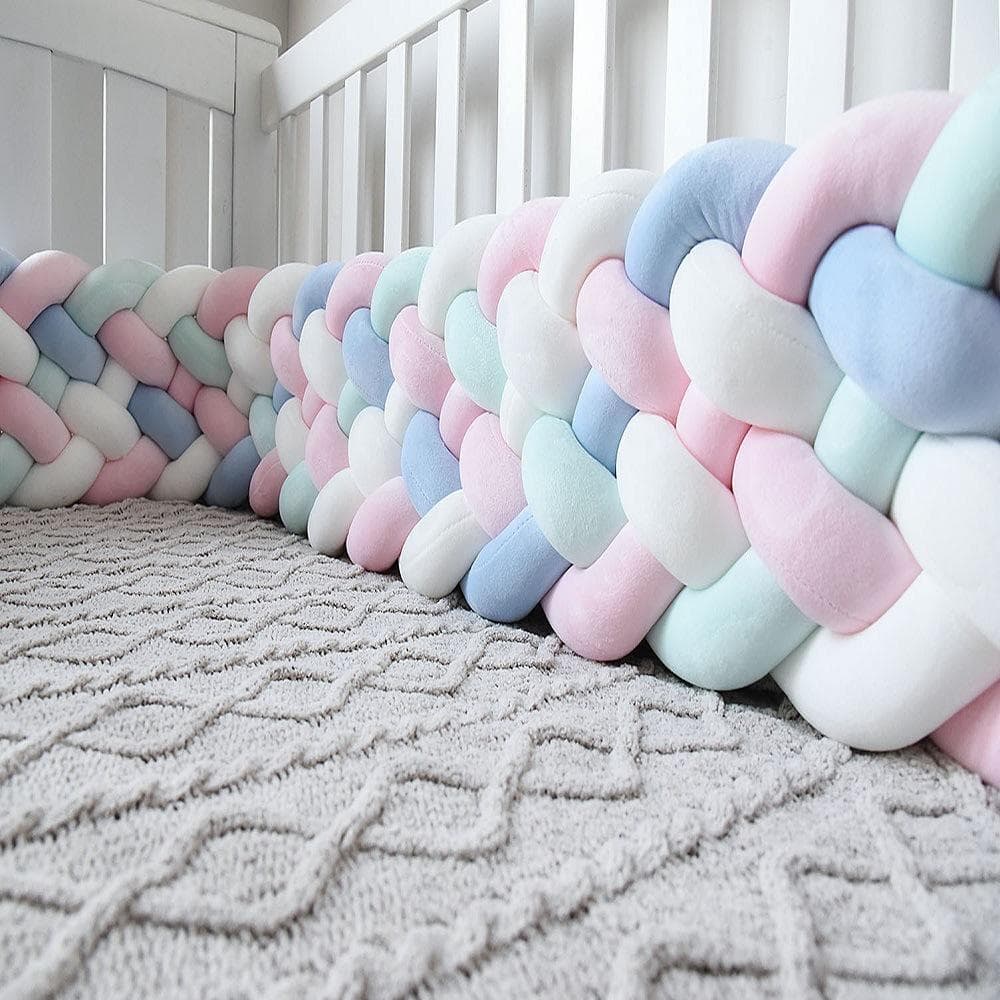 Oreiller à nœud doux à 4 brins, literie décorative pour bébé, tressé, sécurité du berceau, coussin pare-chocs Anti-collision cm rose