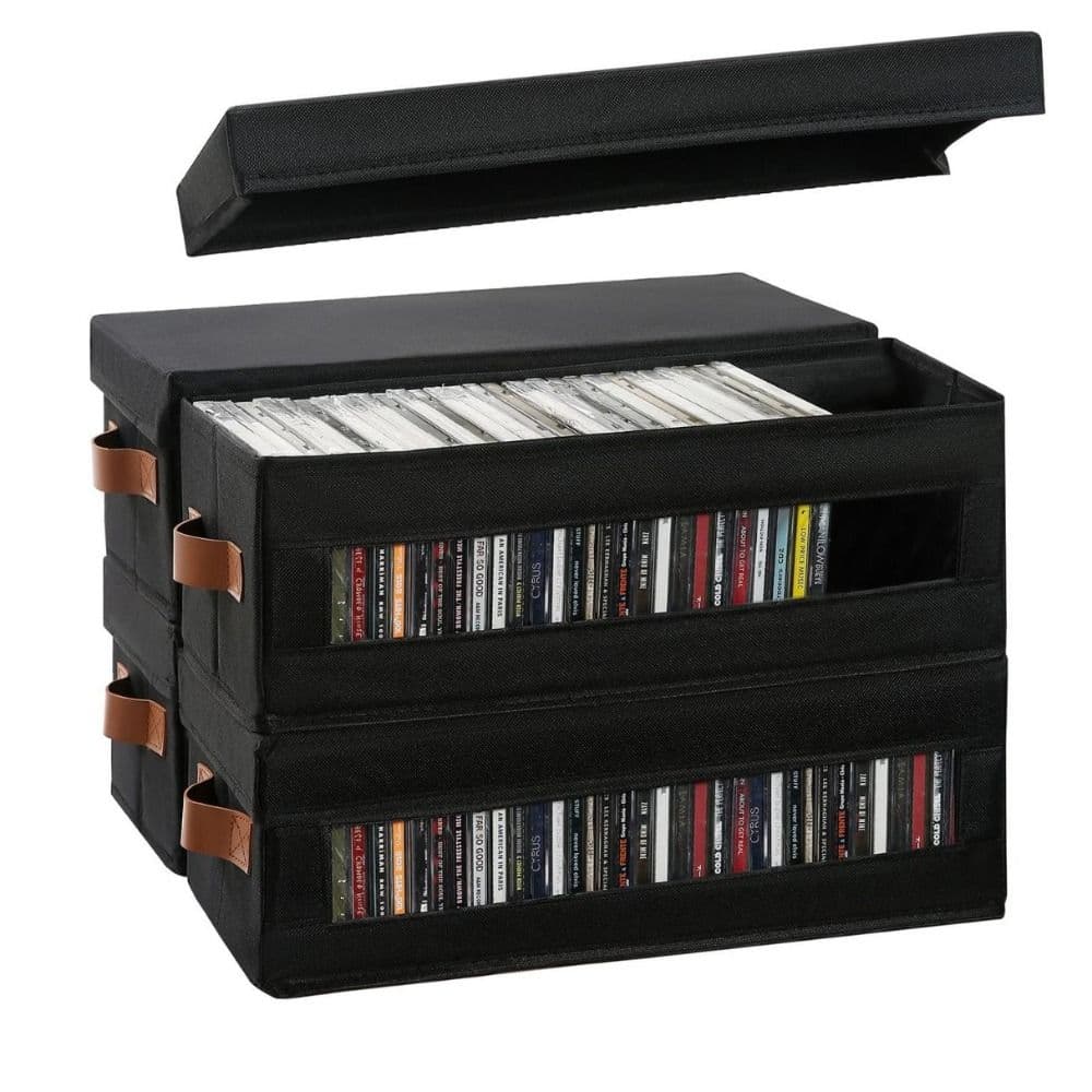 Boîte de rangement pour CD avec couvercle anti-poussière Fenêtre visible Porte-CD Étui à CD empilable de qualité supérieure Rangement pour