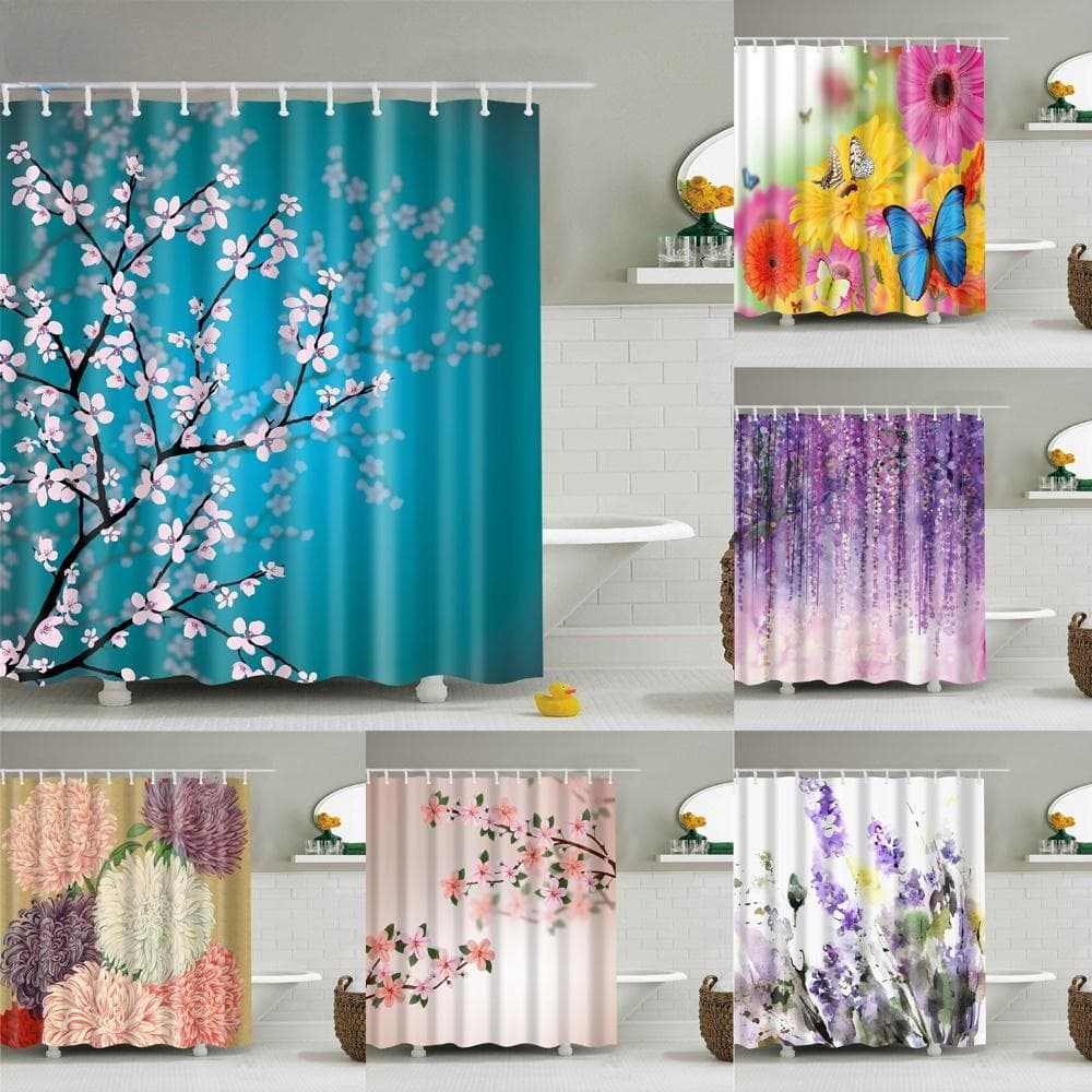 Rideau de douche de paysage de branche de fleur de Style chinois, impression 3D tournesol, ensembles d'accessoires de salle de bains, écran en