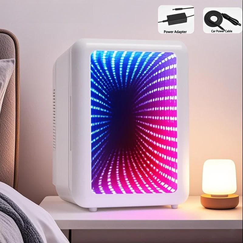 Petit Réfrigérateur de Beauté 4 Litres/6 Canettes Lumière LED Dimmable Réfrigérateur AC/DC Utilisation Voiture Maison Mini Congélateur Portable