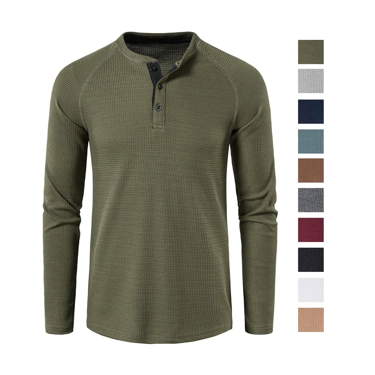 Hommes gaufré Henley chemises col rond manches longues T-Shirt couleur unie tenue décontracté automne hiver chemise confortable cm bleu marine