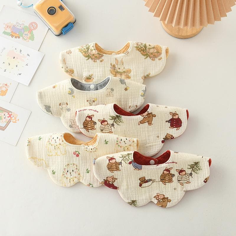 Bavoir Bébé Floral 360° Style Coréen, 100% Coton, Absorbant & Respirant. kaki