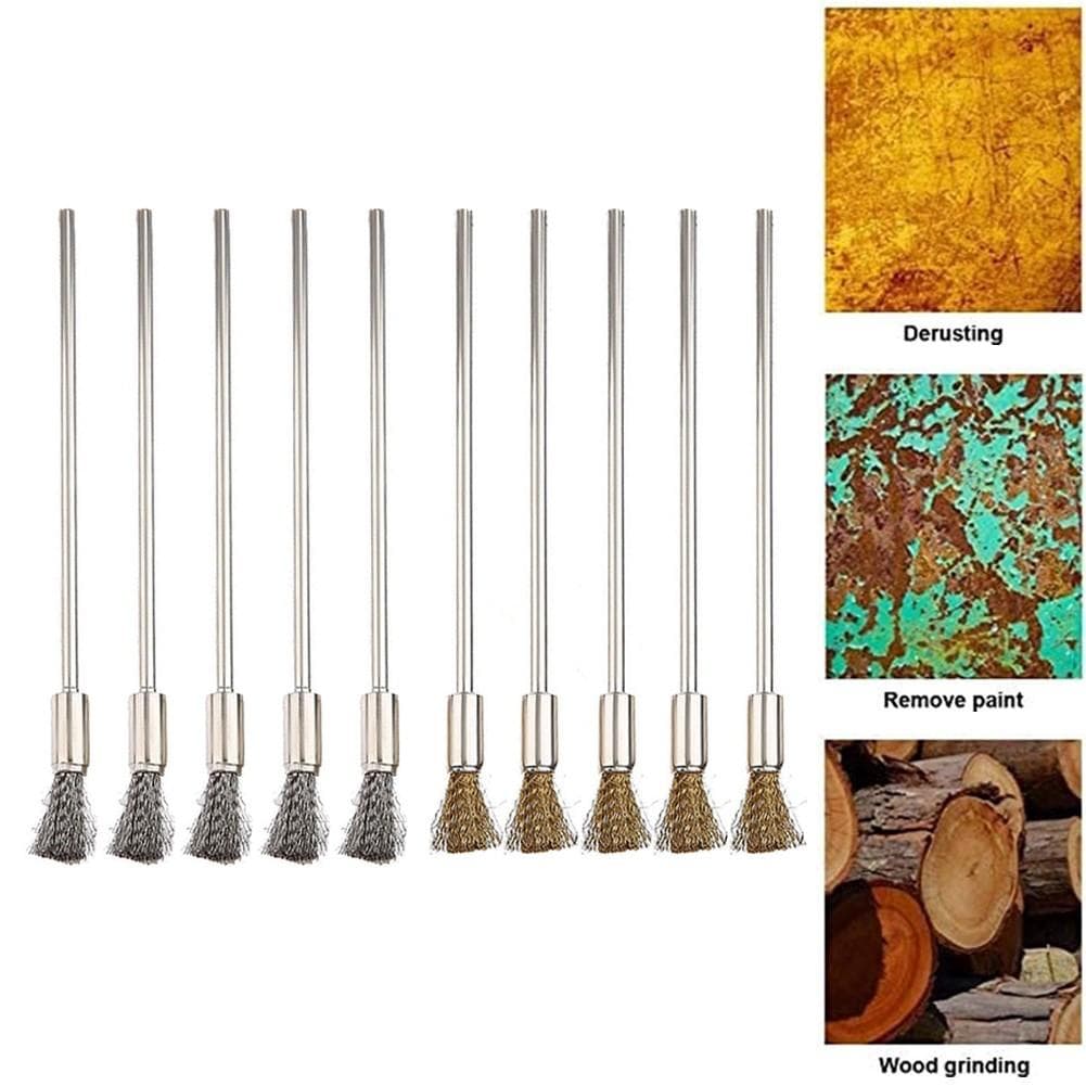 5pcs Tige 3mm 100mm Laiton Acier Inoxydable Brosses Métalliques Nettoyage Polissage Brosse