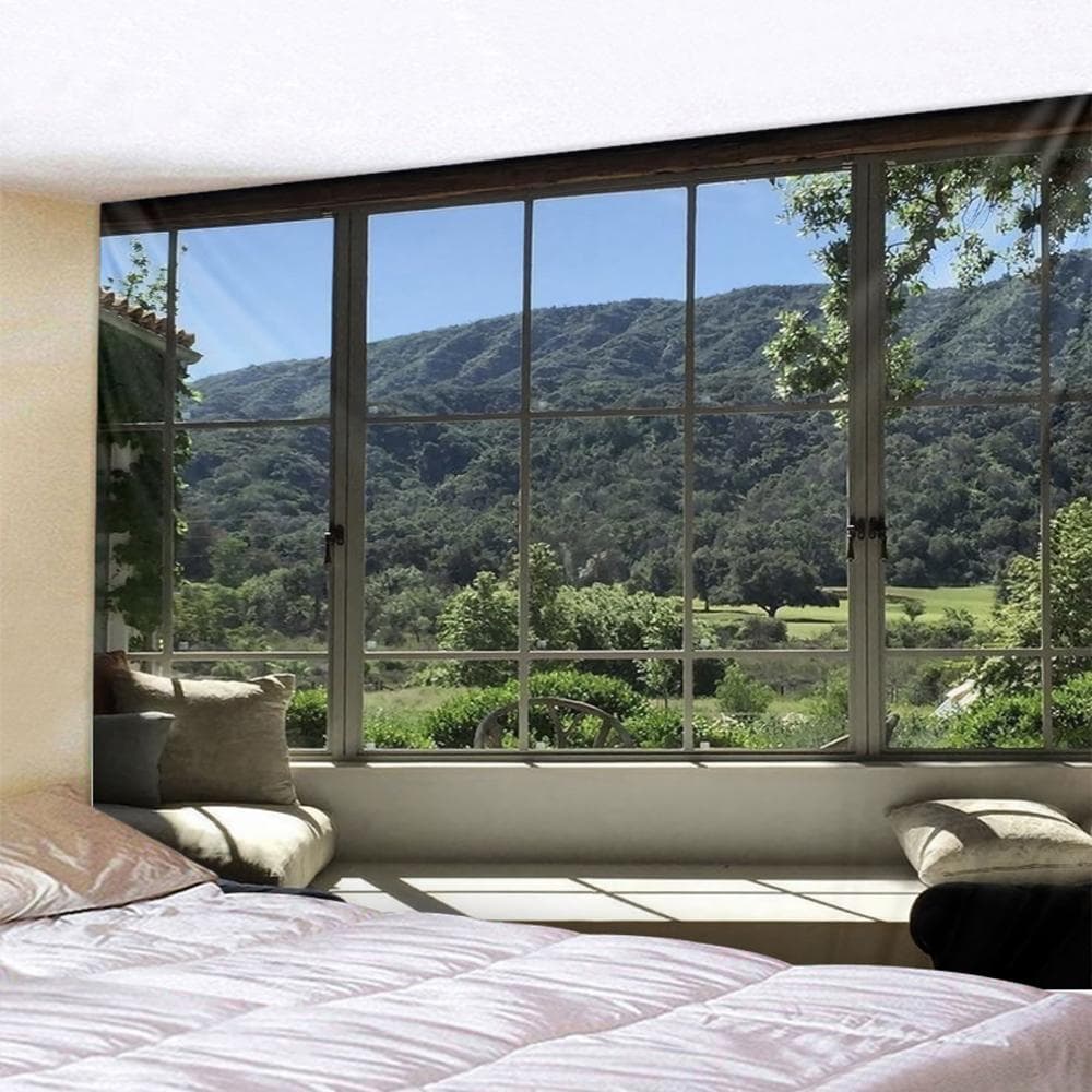 Style européen 3d fenêtre paysage tenture murale tapisserie bohème Art déco couverture rideau suspendu à la maison chambre salon Dec