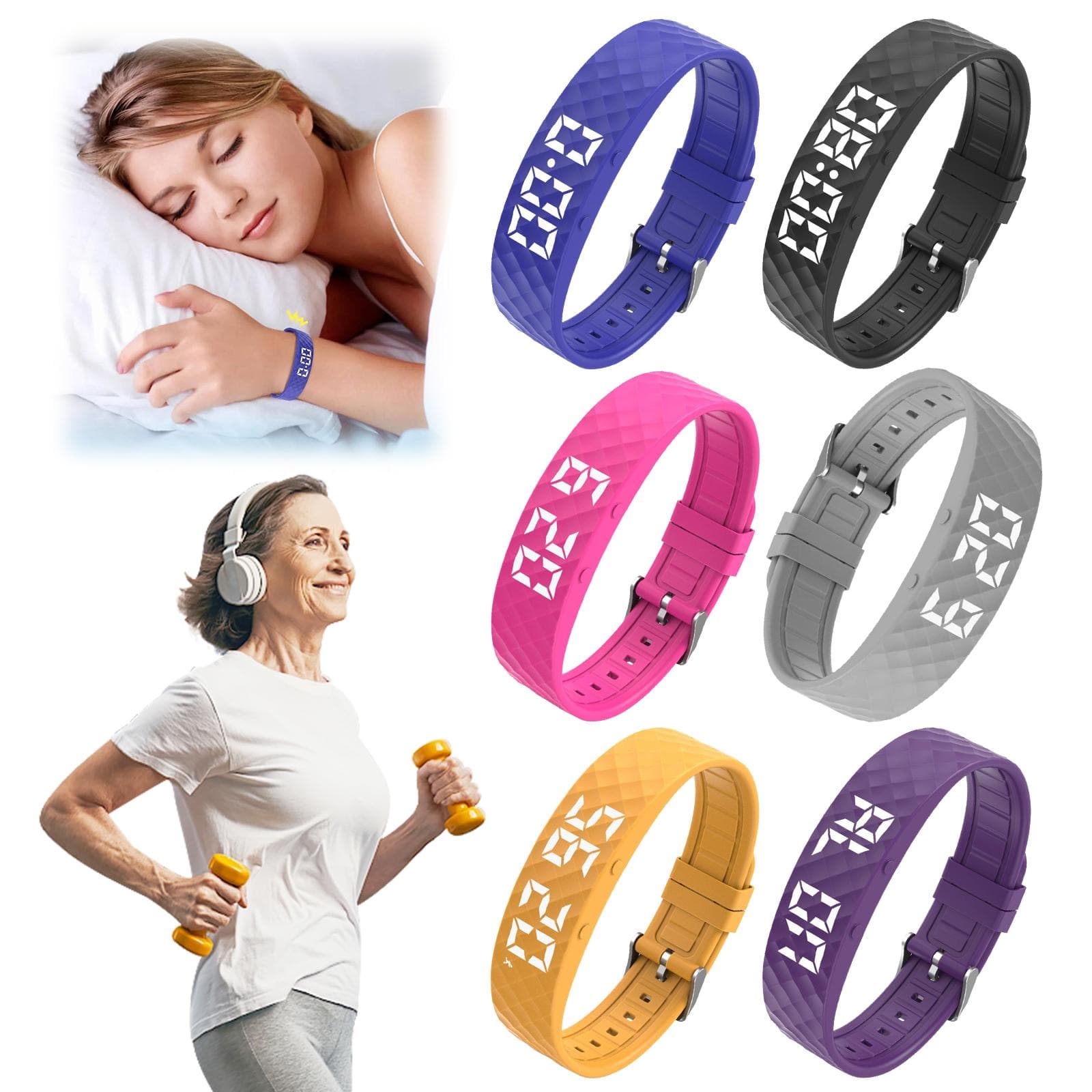 Montres Réveil Étanche Silencieux Alarme par Vibration Rechargeable Autonomie 45 Jours pour Dormeurs Lourds Hommes et Femmes noir