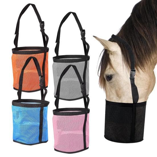 Sac à nourriture pour cheval Mangeoire en maille robuste avec sangle réglable Muselière pour cheval Seau d'alimentation pour distribuer des