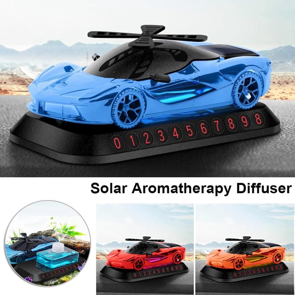 Diffuseur d'Huiles Essentielles pour Aromathérapie de Voiture Alliage Hélicoptère Solaire Parfum Ornement Plaque Numéro de Stationnement