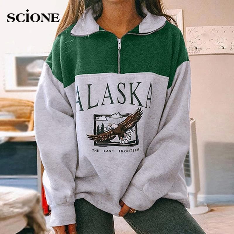 Sweat-shirt vintage à fermeture éclair pour femme, streetwear, grande taille S ~ 3XL, sweat à capuche imprimé lettre, retour aux bases,