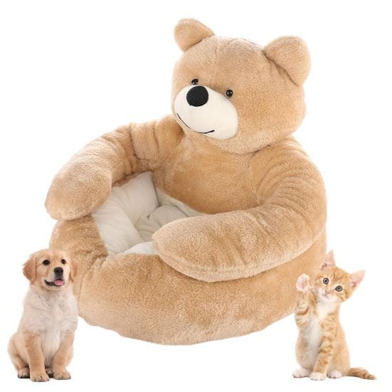 Lit pour chien en forme d'ours en peluche, chaud et moelleux, canapé-lit pour chat avec accoudoirs, antidérapant, détachable, lavable, lit douillet