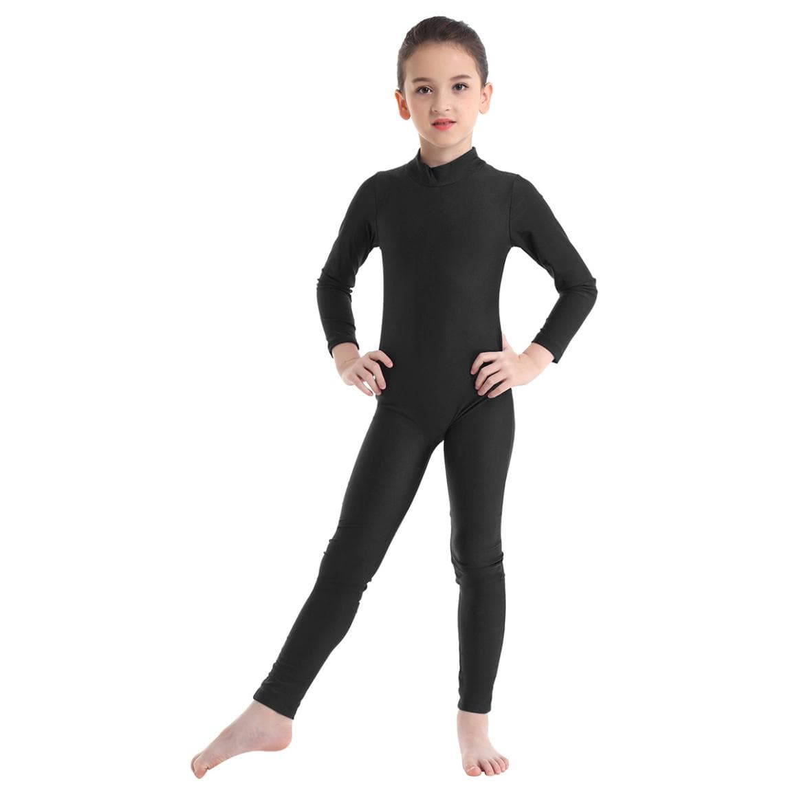 Combinaison de Danse Gymnastique Manches Longues pour Filles Combinaison Intégrale Catsuit Tenue de Danse Costumes 3-4 Years noir