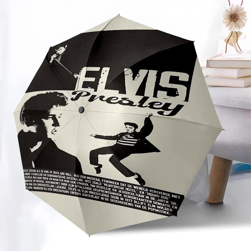 1 pièce Parapluie de voyage automatique, coupe-vent, compact Elvis Presley, Cadeau pour Anniversaire, Noël, Affaires 93085