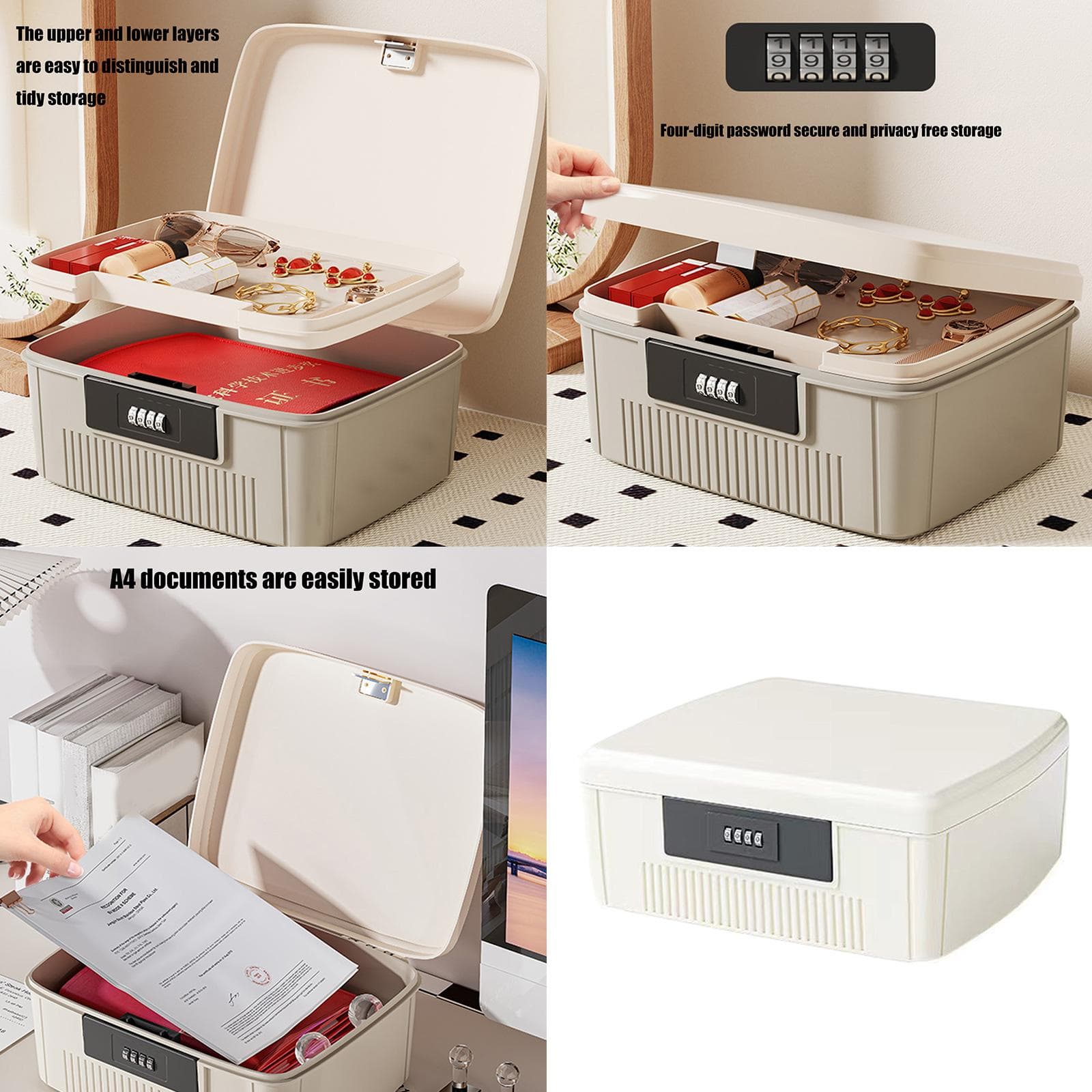 Grand Conteneur de Rangement Verrouillable Boîte de Confidentialité Accessoire pour Maison Bureau École avec Cadenas à Combinaison et Plateau