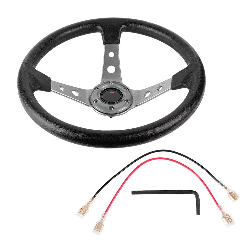 Volant de Sport Universel 14 pouces 350 mm en Aluminium et Cuir PU Argent