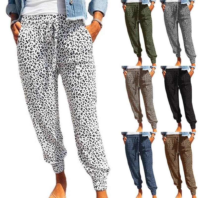 Été Leggings Européens et Américains pour Femmes Amples Imprimé Léopard Lacets Pantalons Décontractés cm gris