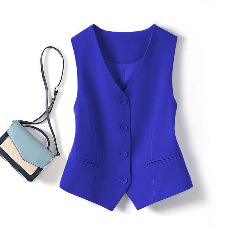 Blazer Gilet Femme Nouveau Printemps Automne 2026, Bleu Court Coupe Ajustée Gilet à Superposer Mode Décontractée Vêtement d'Extérieur cm bleu
