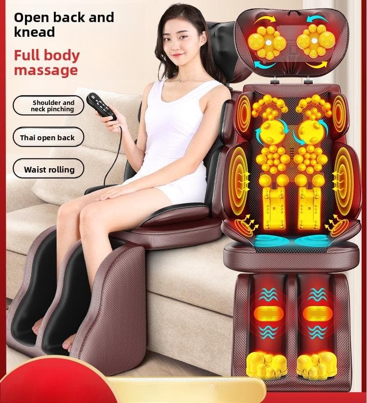Massageur de Cou et de Dos avec Chaleur Réglable Coussin de Siège de Massage Corps Entier Pétrissage Shiatsu Siège Portable Masseur Cadeau or