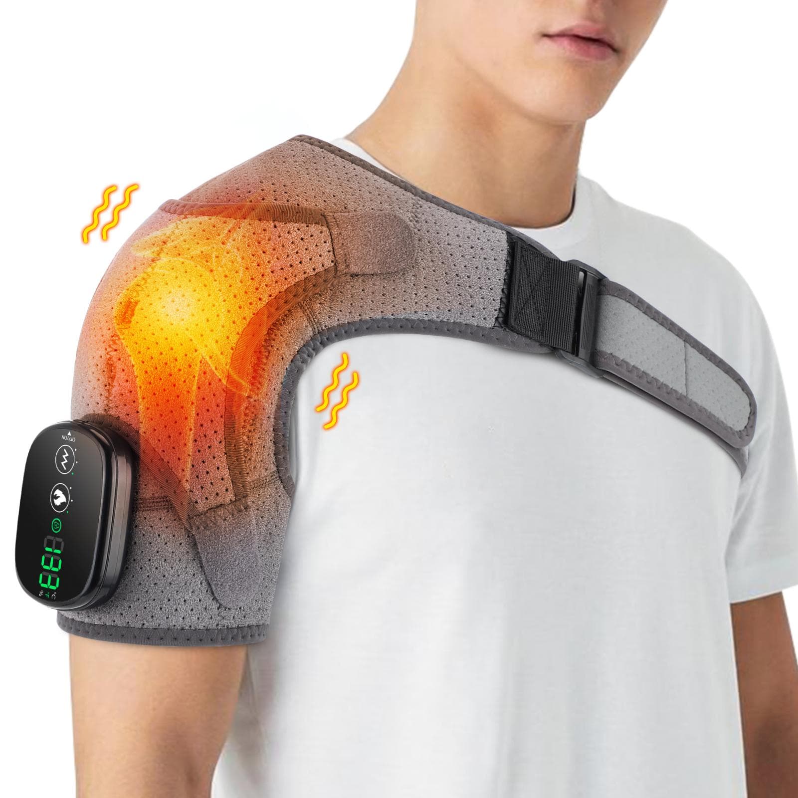 Support d'épaule à vibration chauffante réglable Coussin chauffant électrique pour épaule gauche droite Masseur Soulagement de la douleur