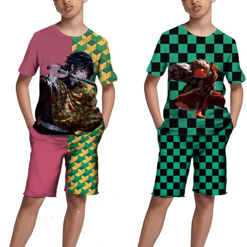Enfants japonais Anime Demon Slayer impression 3D hauts/pantalons/costume filles Kimetsu No Yaiba Tomioka Giyuu dessin animé graphique t-shirts