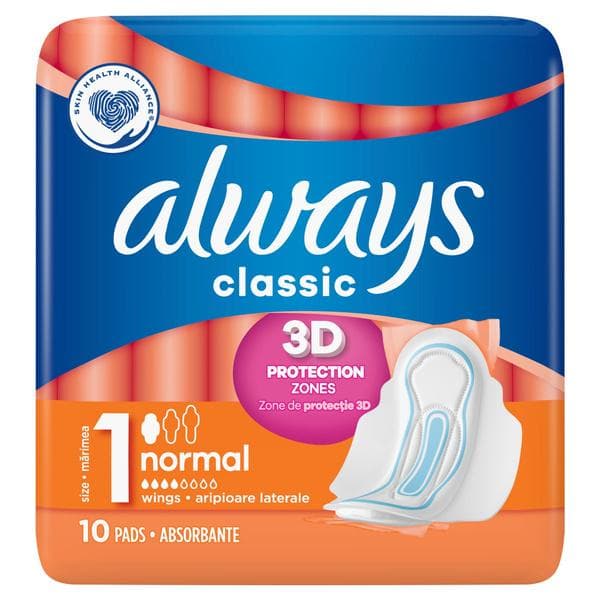 Always Classic Normal Serviettes Hygiéniques Avec Ailettes 10 Pièces