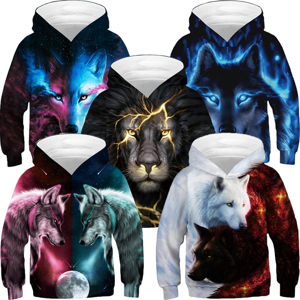 Real Wolf 3D Hooded Sweatshirt For Boys Spring Autumn A Variety Of Styles Kids Hoodies Coats 4-14 Years Teens Clothes cm