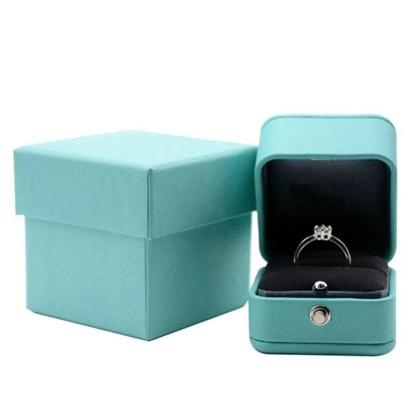 Boîte à bijoux en cuir bleu romantique européen, boîte-cadeau pour bagues, collier, pendentif, emballage de bague, anneau de rangement, offre