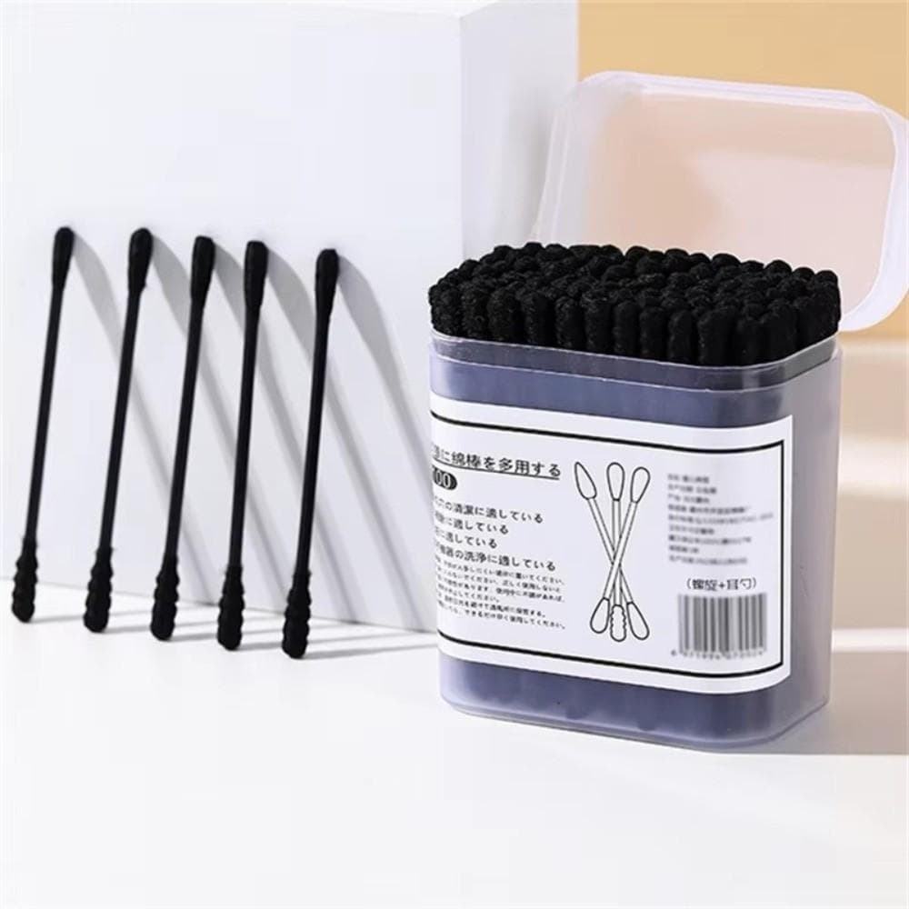 100 Pièces Nouveaux Coton-Tiges Jetables Noirs Double Tête Doux Nettoyeur d'Oreilles Forme Spirale Q-Tip Outils de Beauté Soin de la Peau