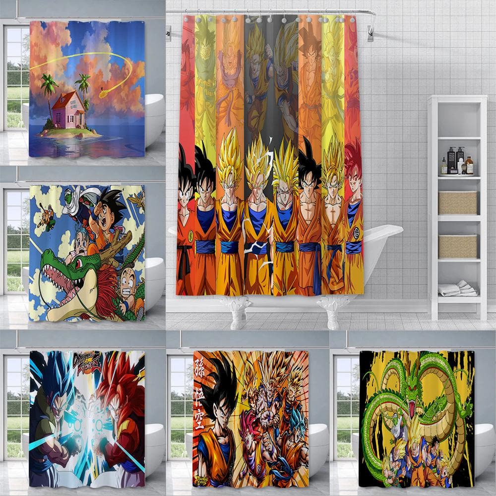 Rideau de douche Anime B-balls Tissu polyester imperméable Rideaux de bain Peinture Décor de salle de bain D-dragons Rideau avec crochet
