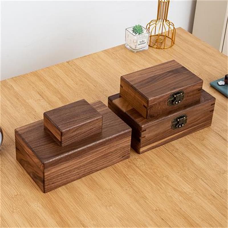 Boîte à documents en bois de noyer noir avec serrure - Coffre de rangement de bureau en bois massif