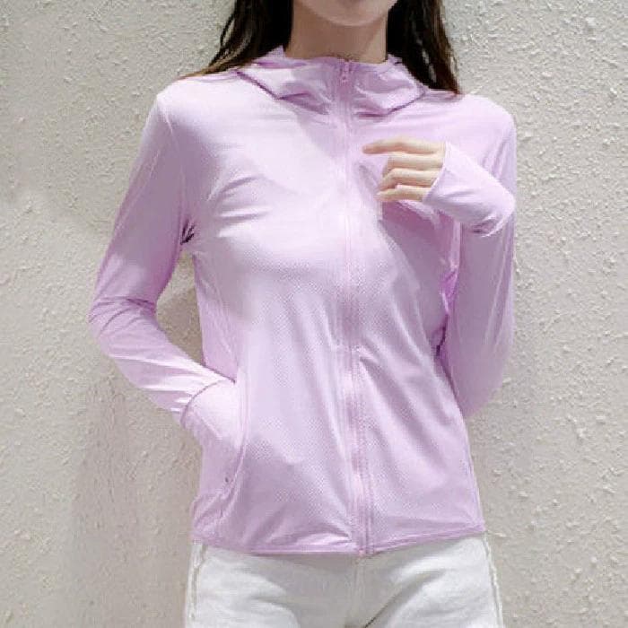 Veste de protection solaire UPF50+ pour femme, manteau à capuche en soie glacée pour l'été, vêtements de climatisation respirants, couleur unie