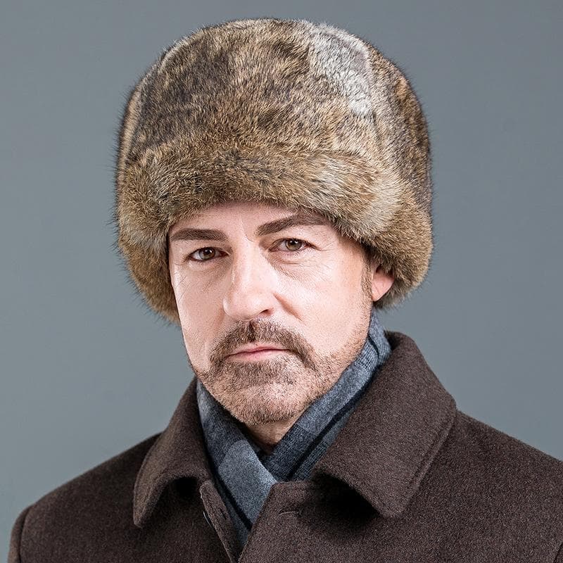 Chapeau en fourrure de lapin pour hommes, chapeaux de neige chauds et coupe-vent pour l'hiver 56-57cm noir