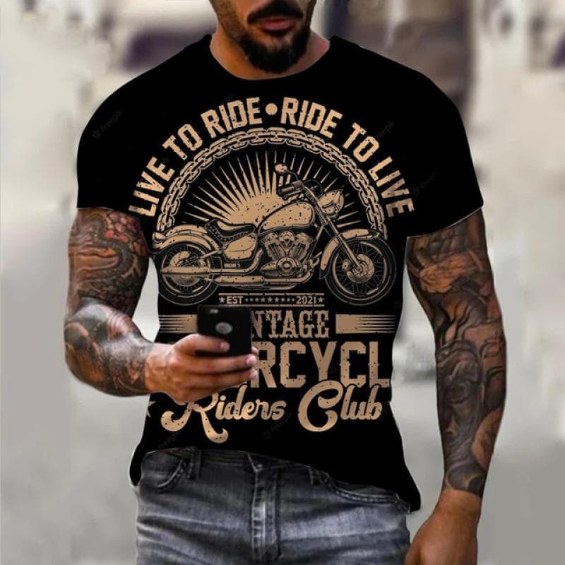 T-shirts de moto Vintage pour hommes, imprimé de course en 3D, hauts amples à manches courtes, Streetwear drôle, loisirs, col rond, T-Shirts de