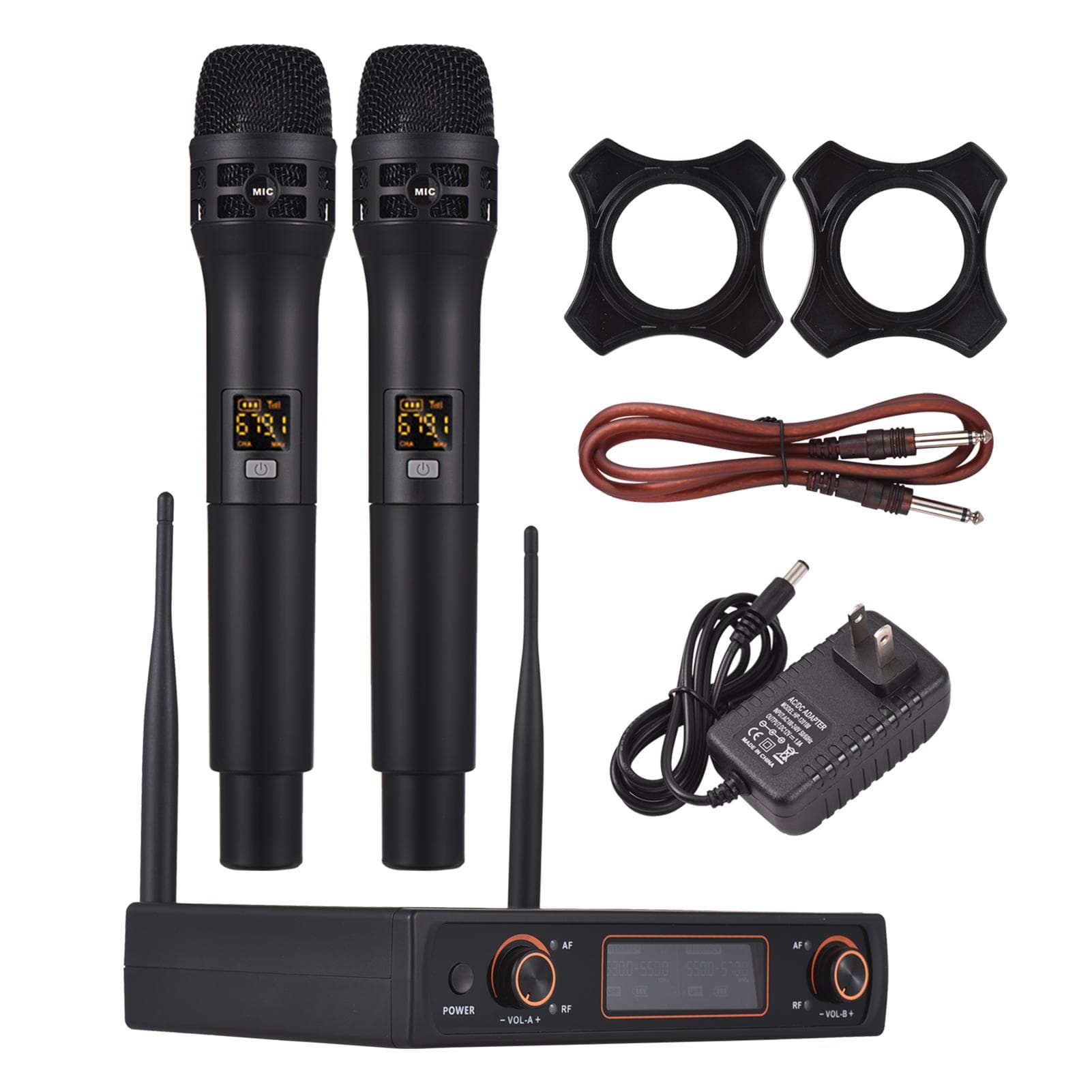 Système de Microphone portable professionnel sans fil UHF, 16 canaux, 2 Microphones, 1 récepteur, 6.35mm