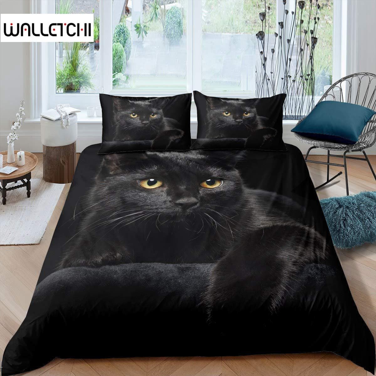 Parure de lit avec housse de couette pour chat Motif chats de compagnie Parure de lit double Chaton mignon pour garçons Housse de couette King Size