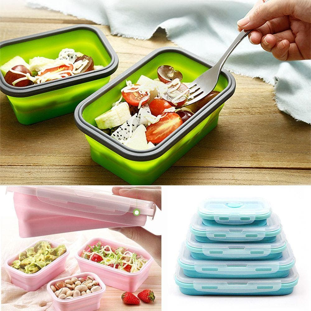 Rangement de cuisine portable Boîte à lunch pliable Contenant alimentaire en silicone Bol pliable Boîtes de pique-nique bleu