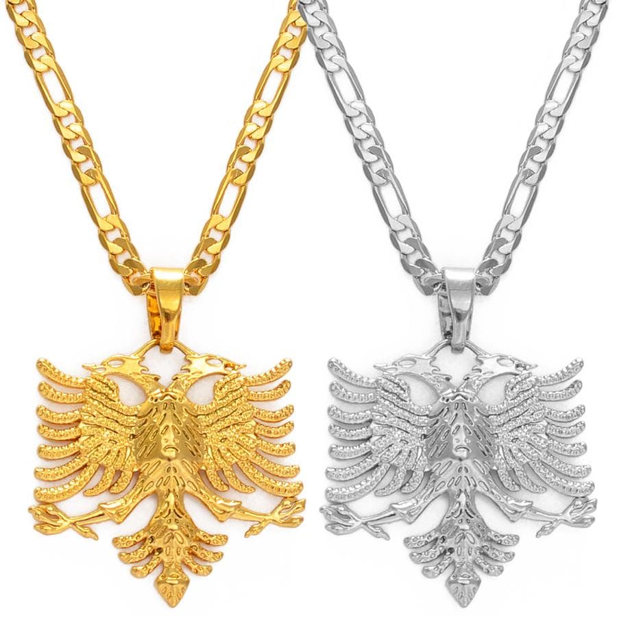 Colliers pendentifs Aigle d'Albanie Anniyo pour Hommes Femmes Couleur Argent/Couleur Or Bijoux Albanais Ethnique Kosovo #233406
