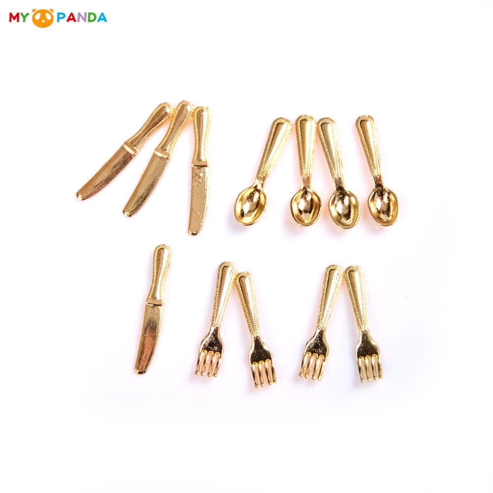 12 PCS/set Le plus récent Chaud Vintage Maison de Poupée Miniatures Vaisselle Mini Couverts Couteau Fourchette Cuillère Jouet Enfant Décor Maison