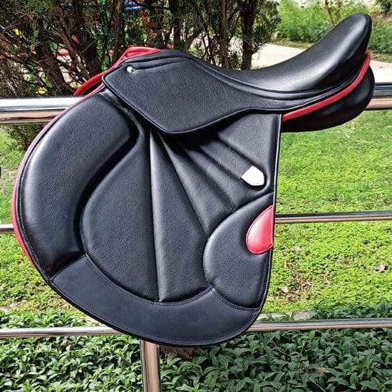 Selle Cuir Saut d'Obstacles/Contact Proche, Selles à Arçon Interchangeable à Double Quartier, Taille 17 , 17.5 ,18 noir