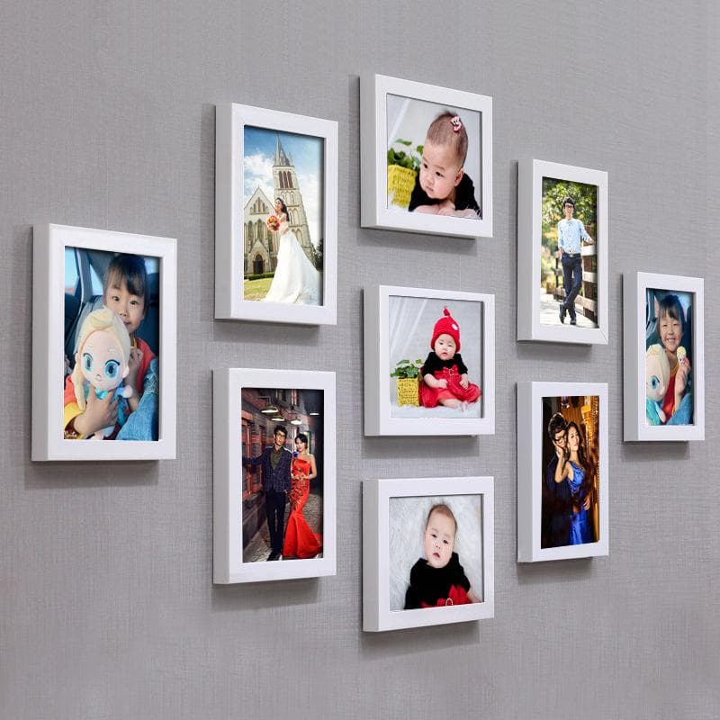 Ensemble Cadre Photo Mural Minimaliste Moderne 7 Pouces Neuf Grilles – Décor de Salon Sans Perçage