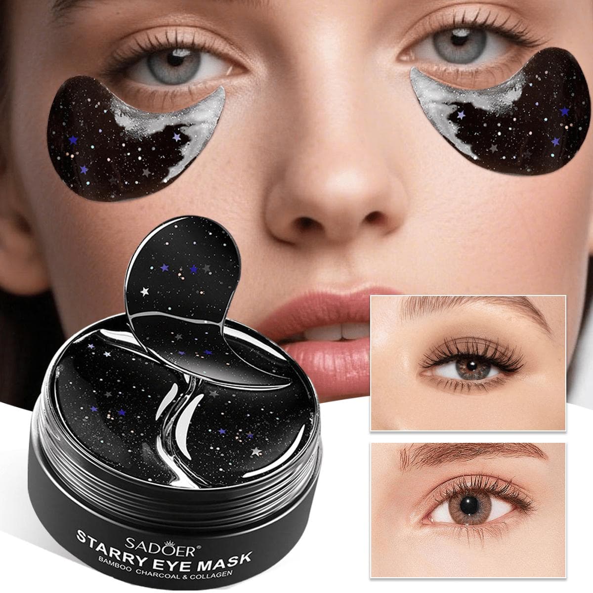 60 pièces masque pour les yeux au charbon de bambou pour les yeux gonflés, les cernes, anti-rides, hydratant, hydratant et raffermissant la peau