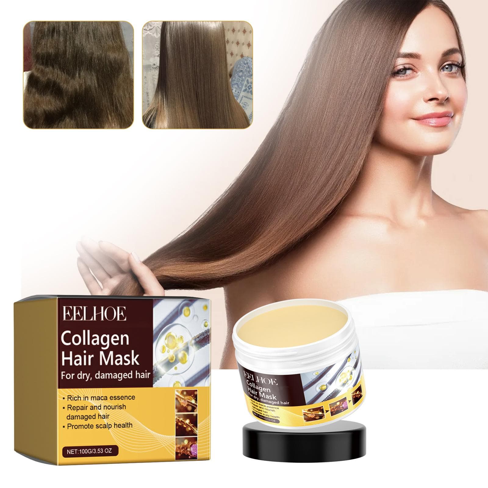 Masque Capillaire Hydratant Profond Traitements Hydratants au Collagène pour Cheveux Abîmés Hydratant Réparateur Masque Fortifiant pour Cheveux