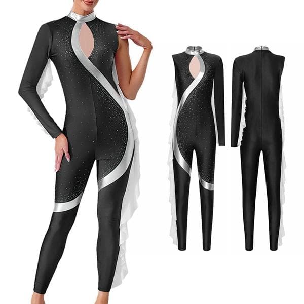 Justaucorps de gymnastique rythmique à volants pour femmes et filles, combinaison de danse, de ballet, d'acrobatie, de patinage artistique cm noir