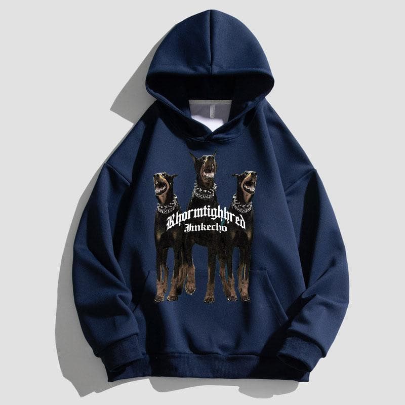 Autumn Men's Hooded Sportswear Doberman Print Retro Pullover Hoodies Fashion Casual Couple's Streetwear Unisex Oversized Clothes cm