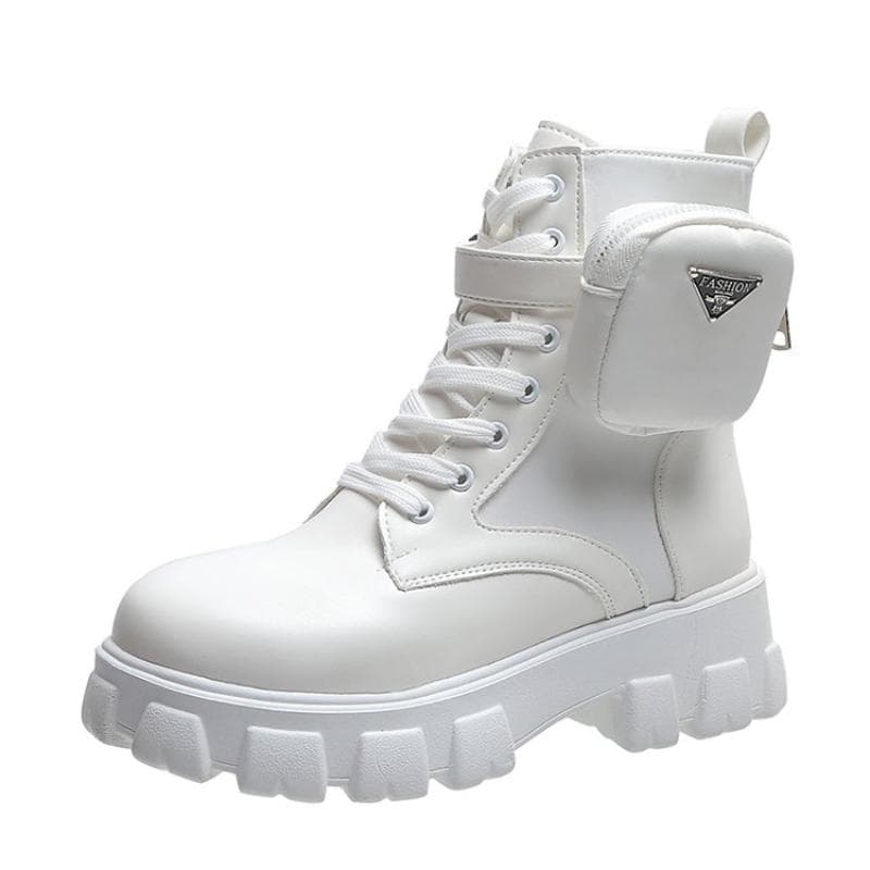 Femmes bottes nouveau dans moto bottines compensées femme à lacets plates-formes blanc noir en cuir Oxford chaussures femmes bottes Mujer sac cm