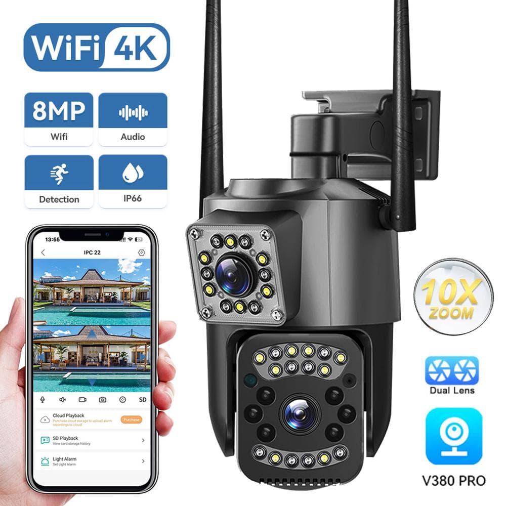 V380 PRO 4K 8MP Double Objectif WiFi Caméra IP Vision Nocturne Détection Humaine IA PTZ Caméra Vidéo Extérieure Sans Fil V380 Pro Protection
