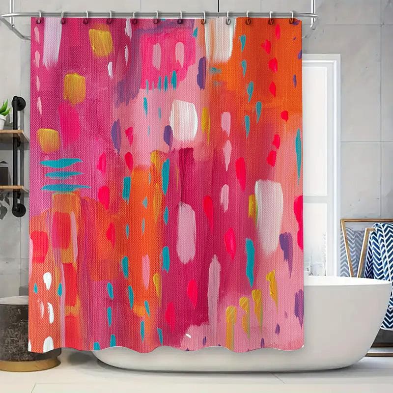 Rideau de douche coloré et vif Rose Orange Bleu Rouge Impression d'art abstrait Doublure de salle de bain Imperméable Décor Accessoire de maison